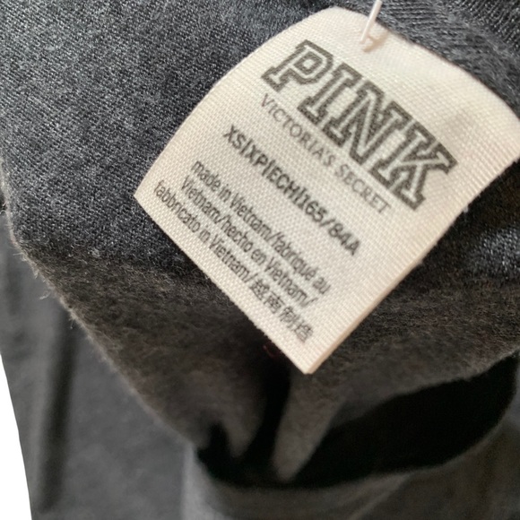 Victoria Secret PINK XS Shirt Short Sleeve Grey & White Shirt V Neck Relaxed Fit - Picture 8 of 9